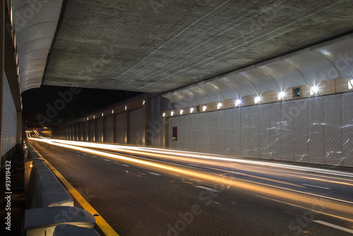 Tunnel traffic at car speeds.