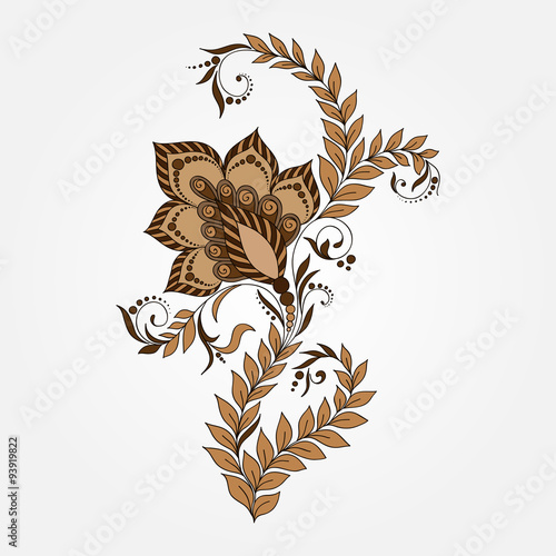 Vector abstract floral elements in indian mehendy style. henna f photo