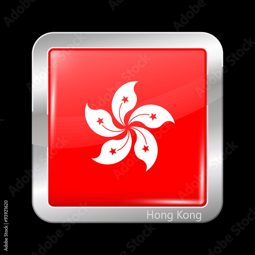 China Flag of Hong Kong. Metalic Icon Square Shape