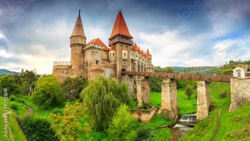 The famous corvin castle with cloudy sky,Hunedoara,Transylvania,Romania #93921641