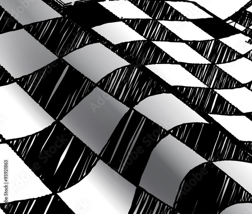 Drawing checkered flag with tire track