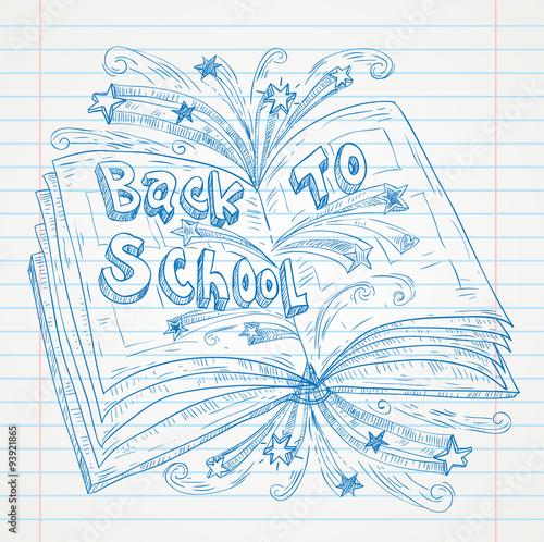 book Doodle on paper, Back to School Sketchbook Illustration.