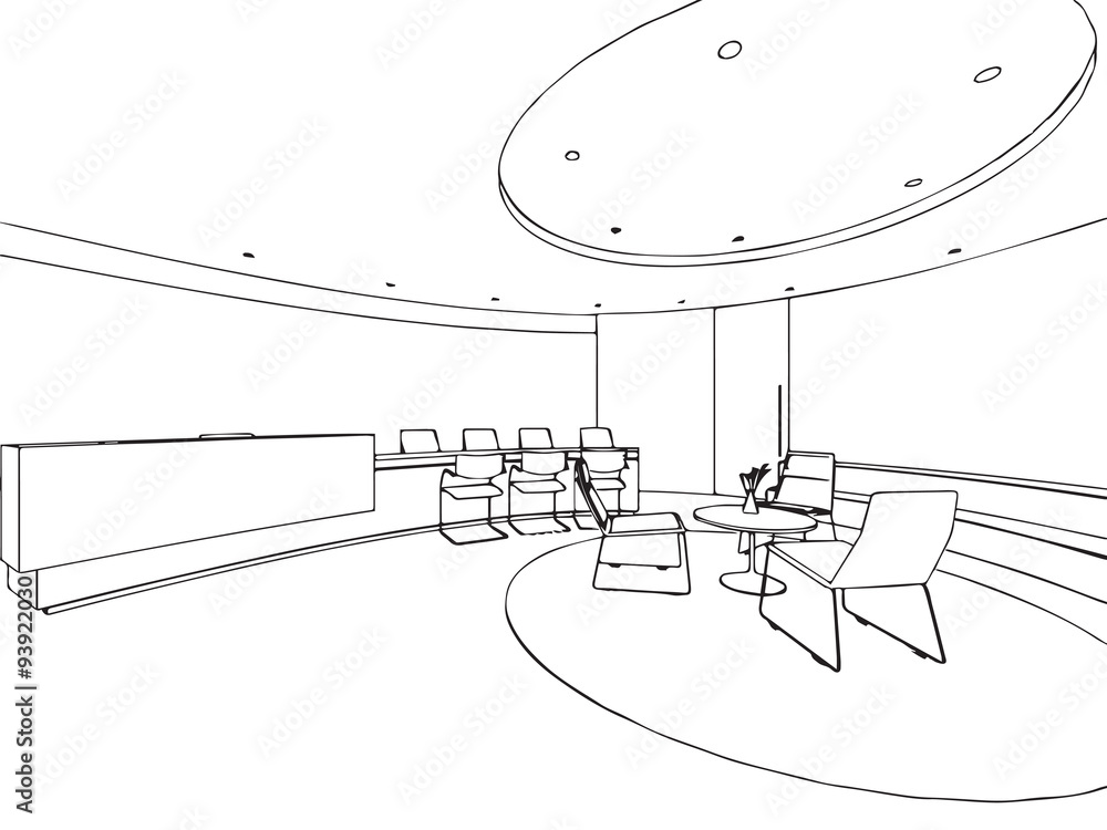 interior office outline drawing sketch Stock Vector | Adobe Stock
