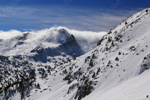Fog on the mountain slope in Andorra