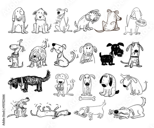 cartoon dog set, Vector illustration.