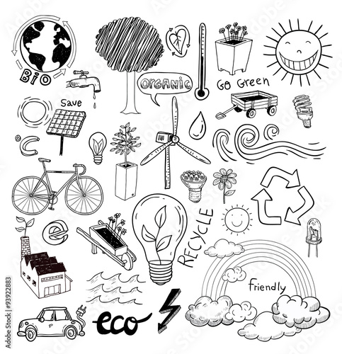 Doodle set - ecoeco, vector illustration.