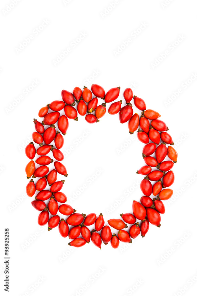 Red hip rose capital letter o Red hip rose capital letter o