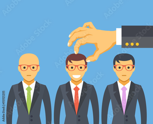 Hand picking the best candidate. Employment, recruitment, searching professional staff, human resources. Flat illustration