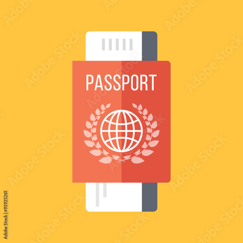 Red passport and boarding pass, airline ticket. Travel concept. Vector flat illustration