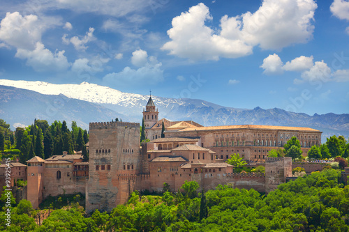 View of the famous Ancient arabic fortress Alhambra, Granada,