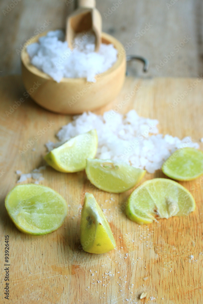 lemon sliced with salt lemon sliced with salt