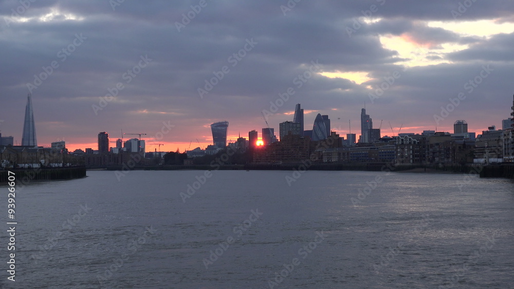 London skyline at sunset, zoom in London skyline at sunset, zoom in