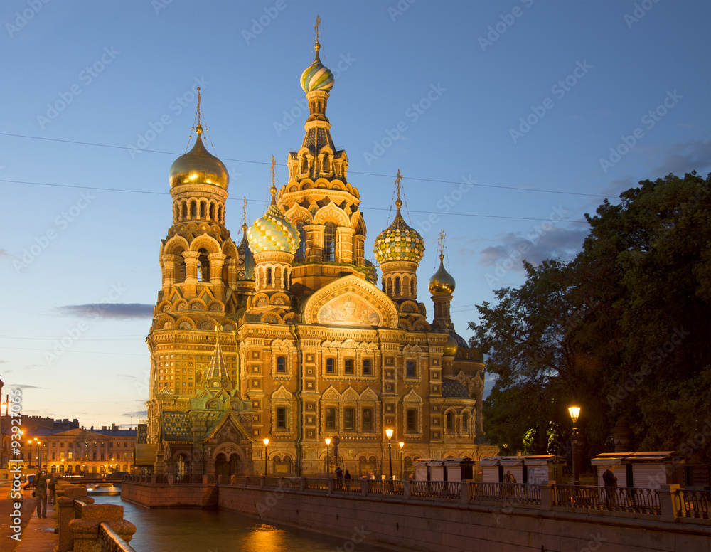 Вид на собор Спаса-на-Крови (Воскресения Христова) белой ночью. Санкт-Петербург