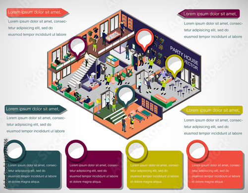 illustration of info graphic interior  room concept in isometric graphic