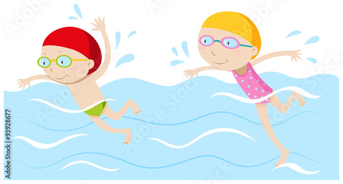 Boy and girl swimming in the pool
