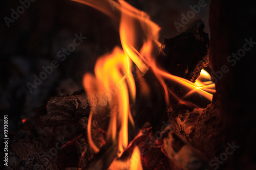 bonfire with orange flames and firewood