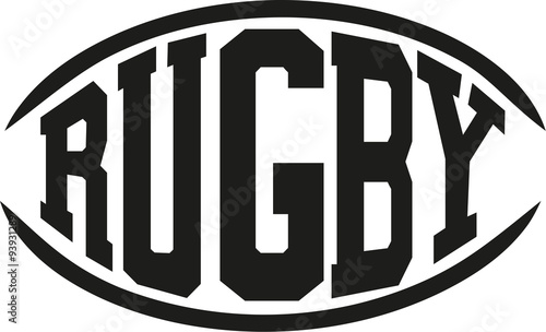 Rugby word in shape of a rugby ball