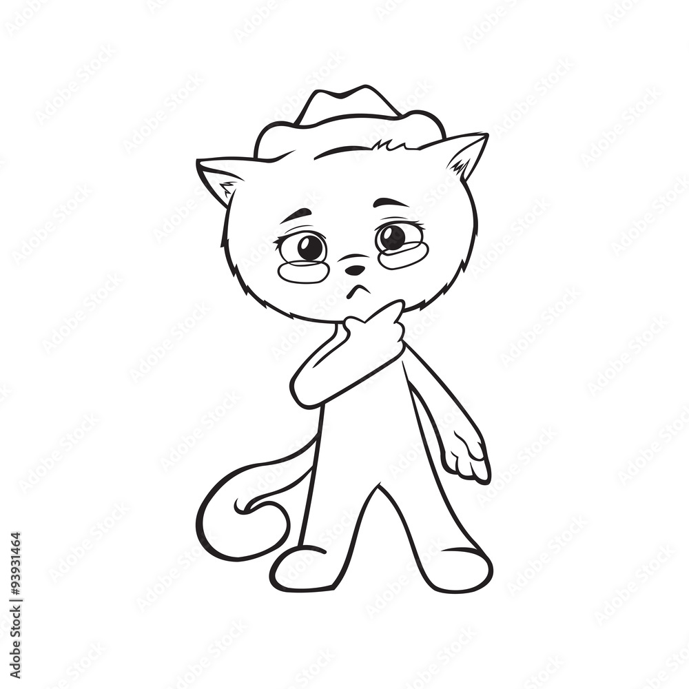 Illustration of a cartoon character cat. Outline without color fill. Stock  Vector | Adobe Stock