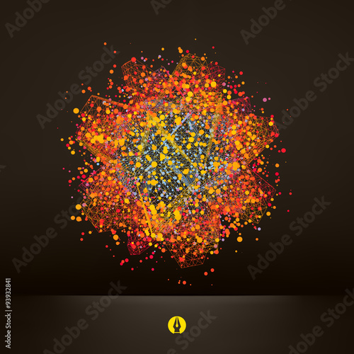 Abstract 3d design element, emblem. Different lights dots on bla