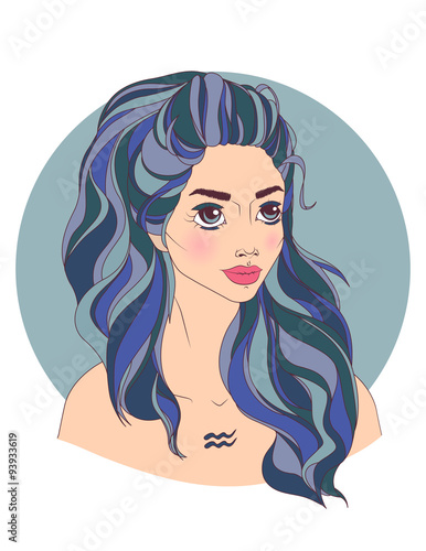 Vector illustration of aquarius zodiac as a beautiful girl