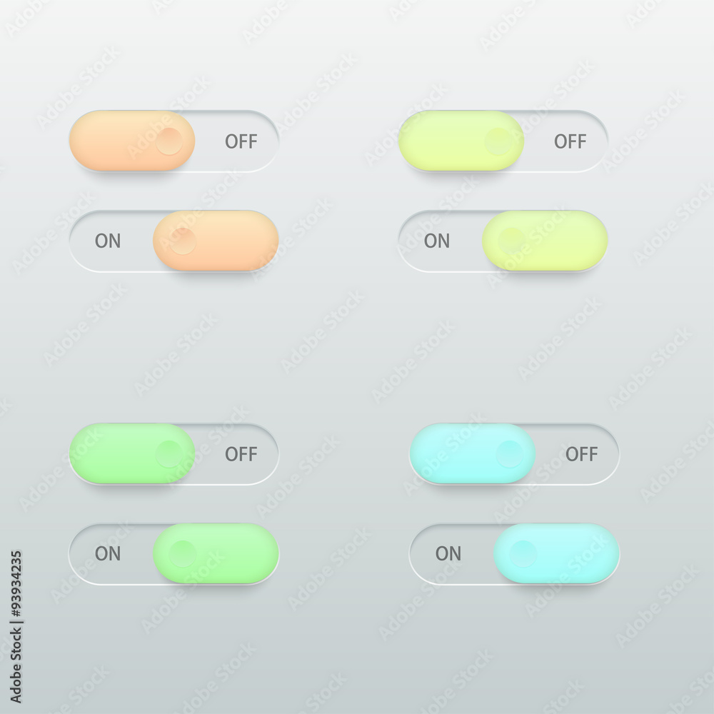 Vector modern glossy colorful on off switch set