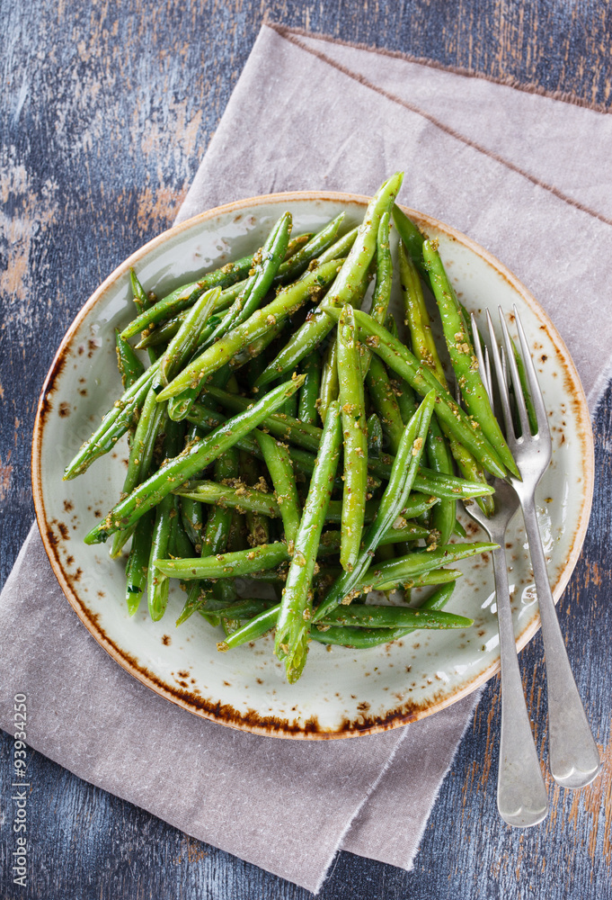 green salad green beans with pesto.selective focus green salad green beans with pesto.selective focus