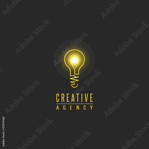 Light bulb logo, lamp shine creative innovation sign, web development, advertising, design agency emblem, idea power technology mark