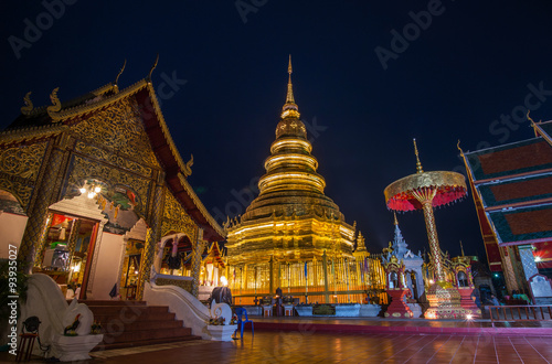 Wat Phra That Hariphunchai in twilight time,lamphun,thailand.