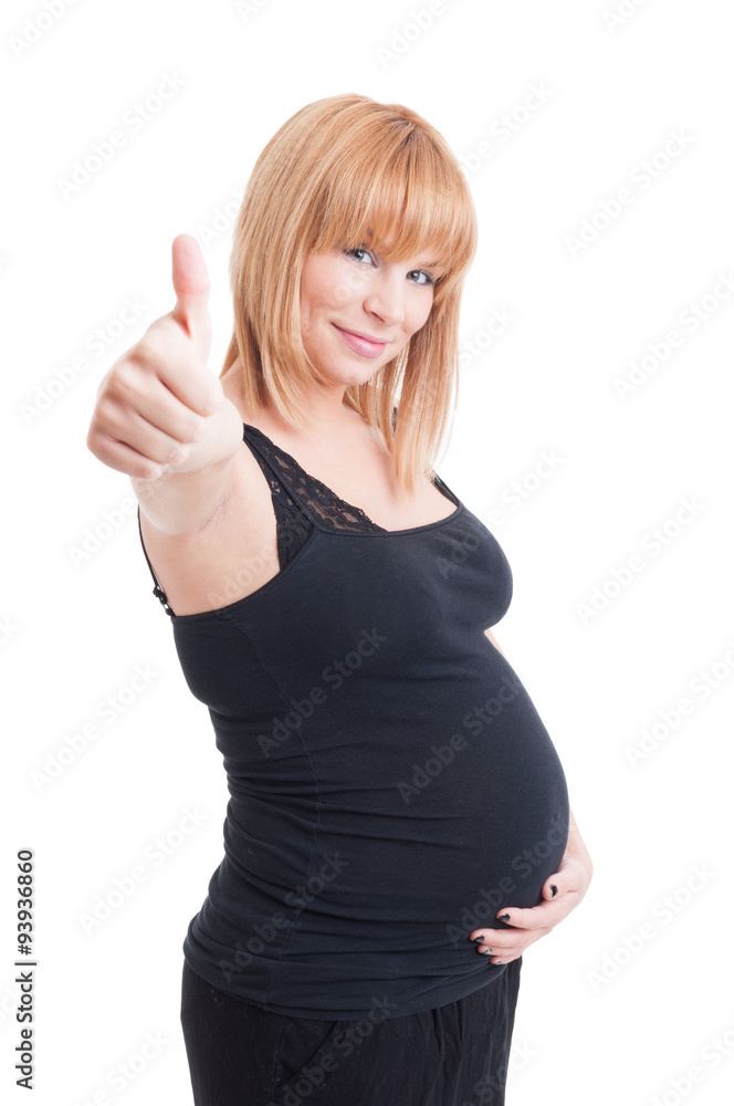 Young pregnant woman showing like or thumb-up gesture Young pregnant woman showing like or thumb-up gesture