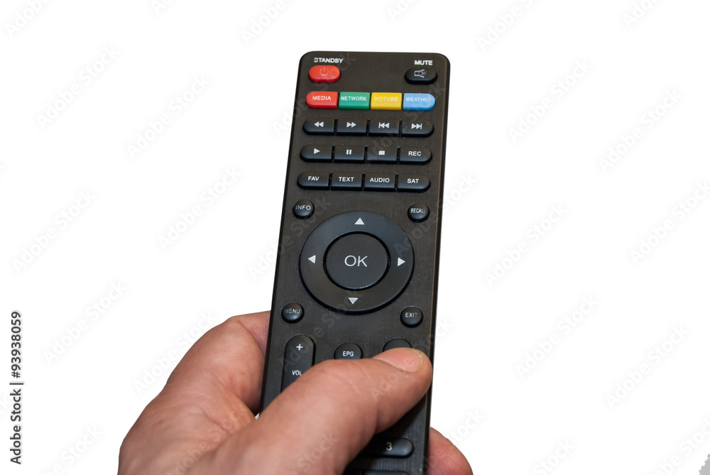 hand holding remote control isolated on white background hand holding remote control isolated on white background