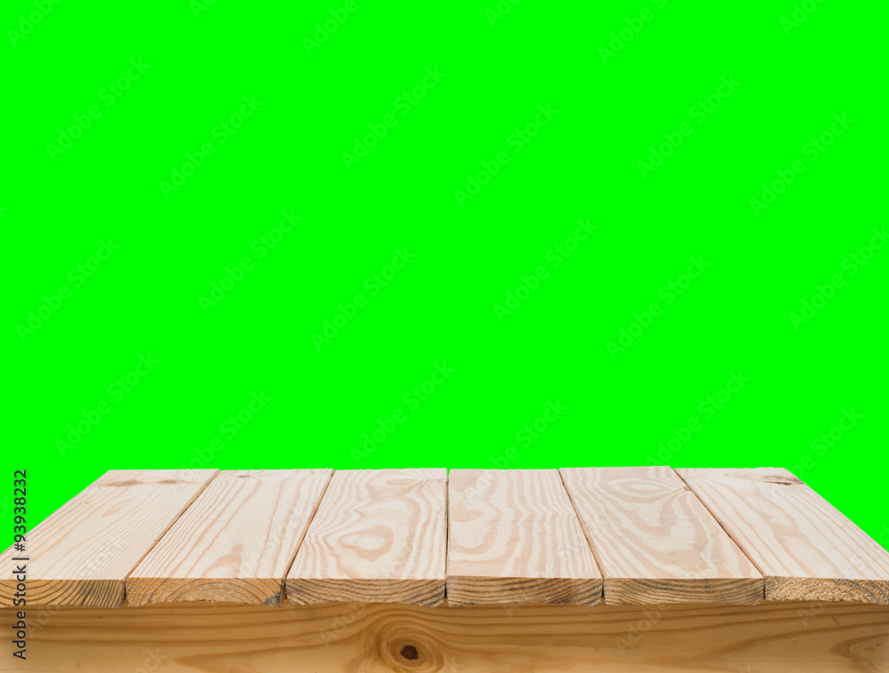 Wood table with green screen background Stock Photo | Adobe Stock