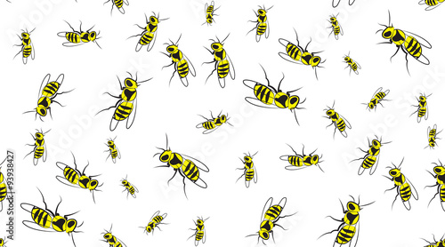 Vector seamless background of wasps. Chaotic wasps. © newrossosh