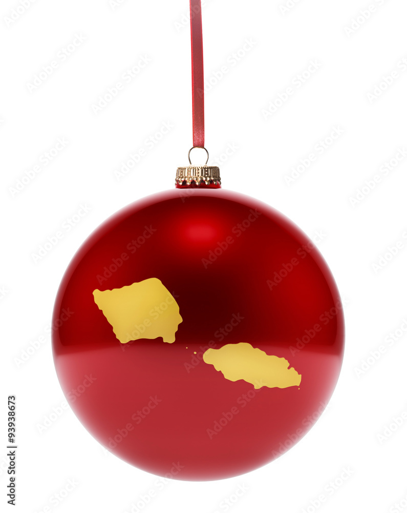 Red bauble with the golden shape of Samoa.(series) Red bauble with the golden shape of Samoa.(series)