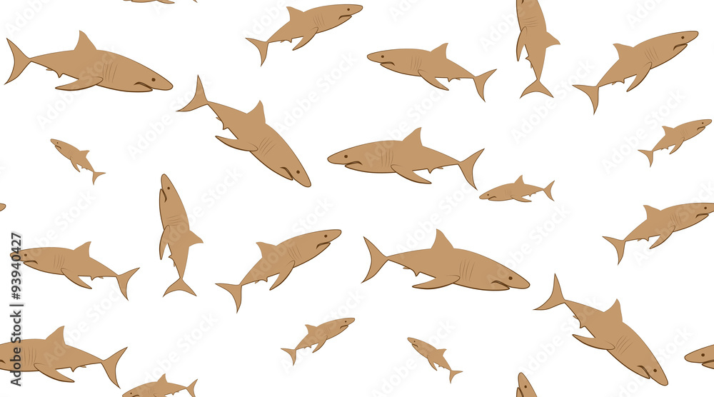 Vector seamless pattern of sharks. Sharks are located randomly on a white background. Vector seamless pattern of sharks. Sharks are located randomly on a white background.