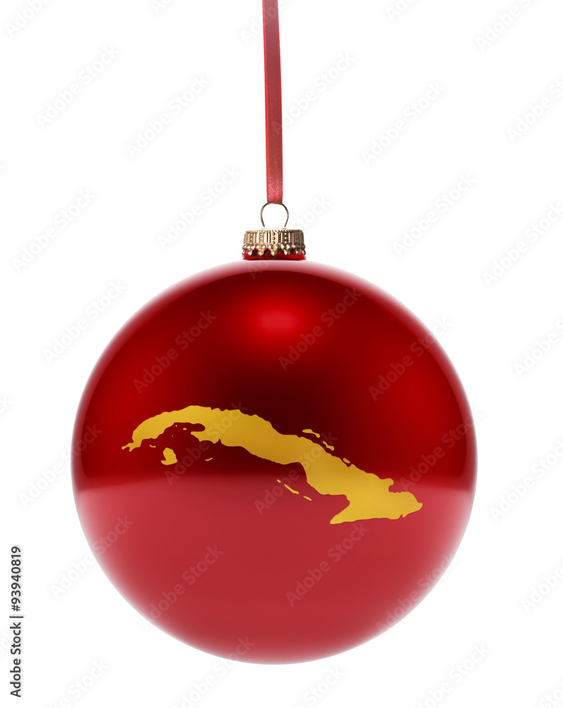Red bauble with the golden shape of Cuba.(series) Red bauble with the golden shape of Cuba.(series)
