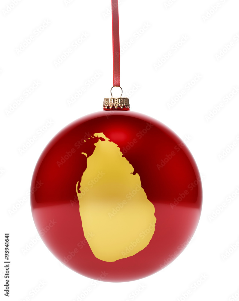 Red bauble with the golden shape of Sri Lanka.(series) Red bauble with the golden shape of Sri Lanka.(series)
