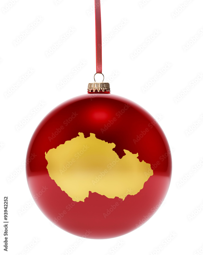 Red bauble with the golden shape of Czech Republic.(series) Red bauble with the golden shape of Czech Republic.(series)