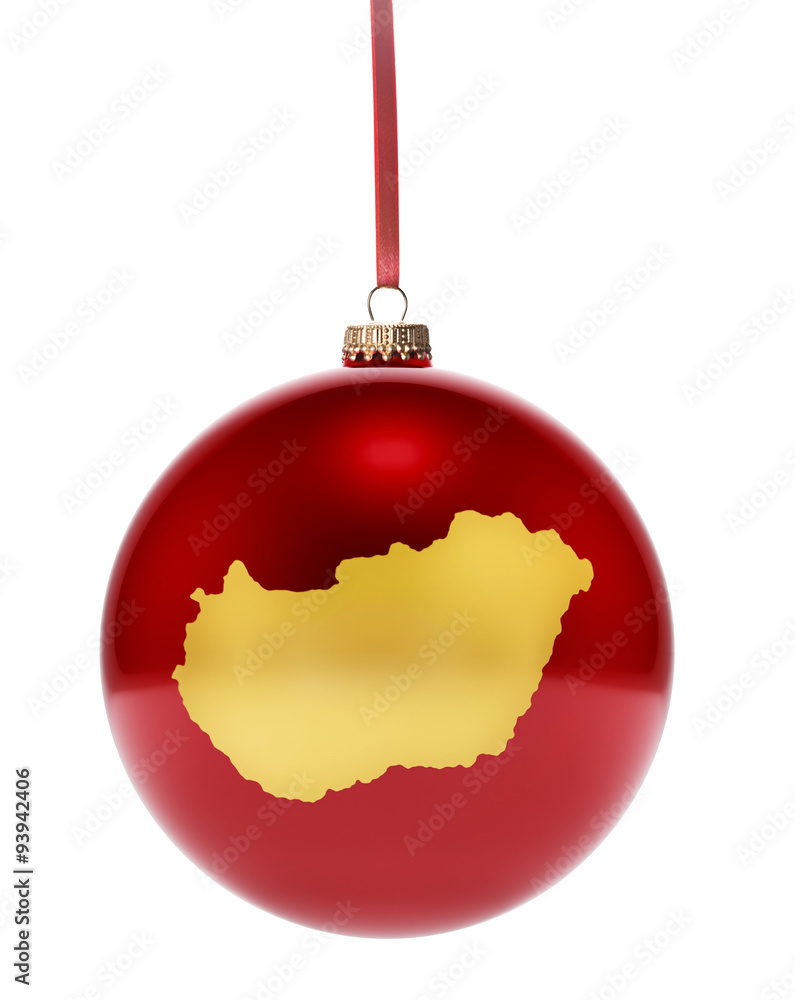 Red bauble with the golden shape of Hungary.(series) Red bauble with the golden shape of Hungary.(series)