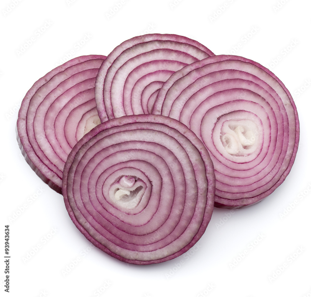 Fototapeta premium Sliced red onion rings isolated on white background cutout