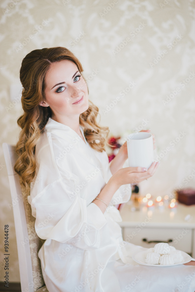 Happy bride having her wedding preparations Happy bride having her wedding preparations