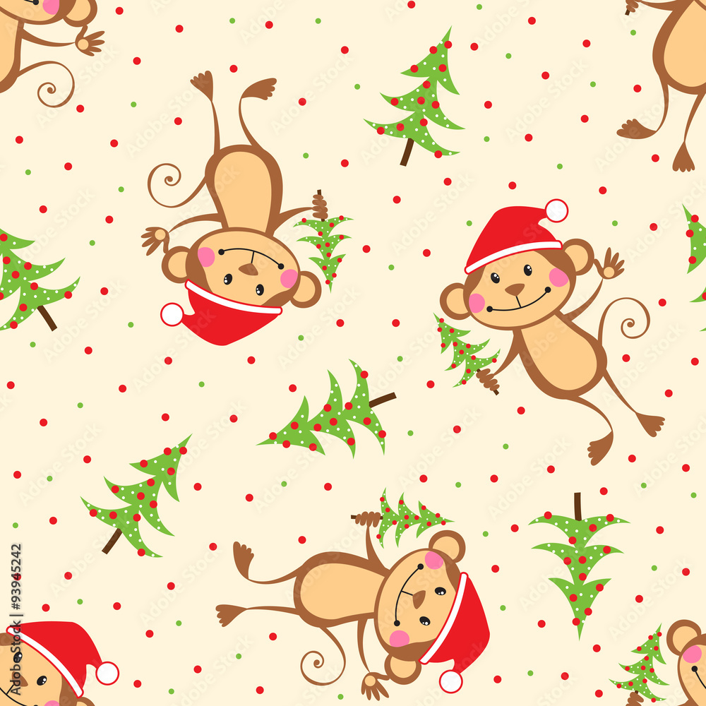 New Year seamless pattern with funny monkeys New Year seamless pattern with funny monkeys