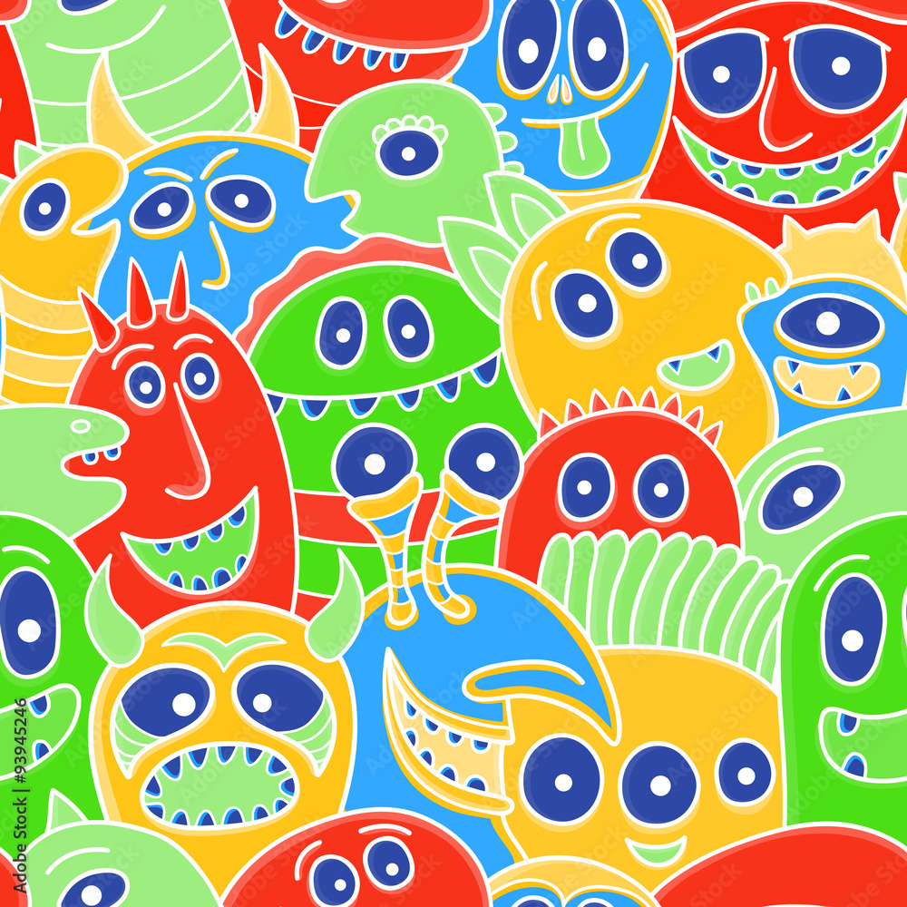 Funny monsters seamless vector pattern. Funny monsters seamless vector pattern.