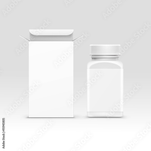 Vector Medical Packaging Box and Bottle with Cap for Pills