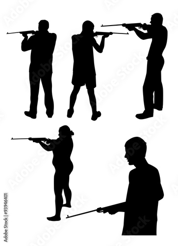 Silhouettes of people with gun