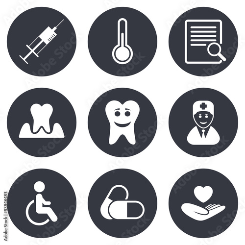 Medicine, medical health and diagnosis icons.