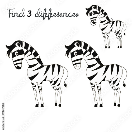 Find differences kids layout for game zebra 