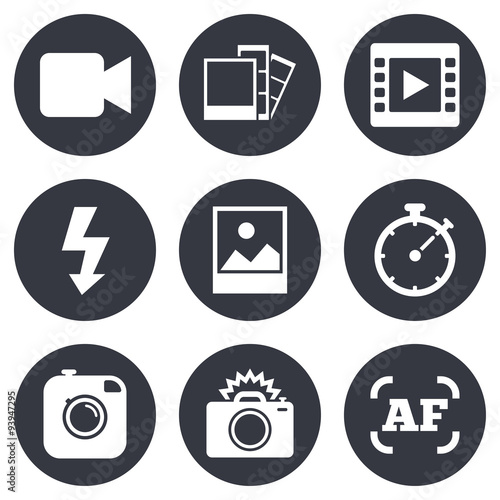 Photo, video icons. Camera, photos and frame.