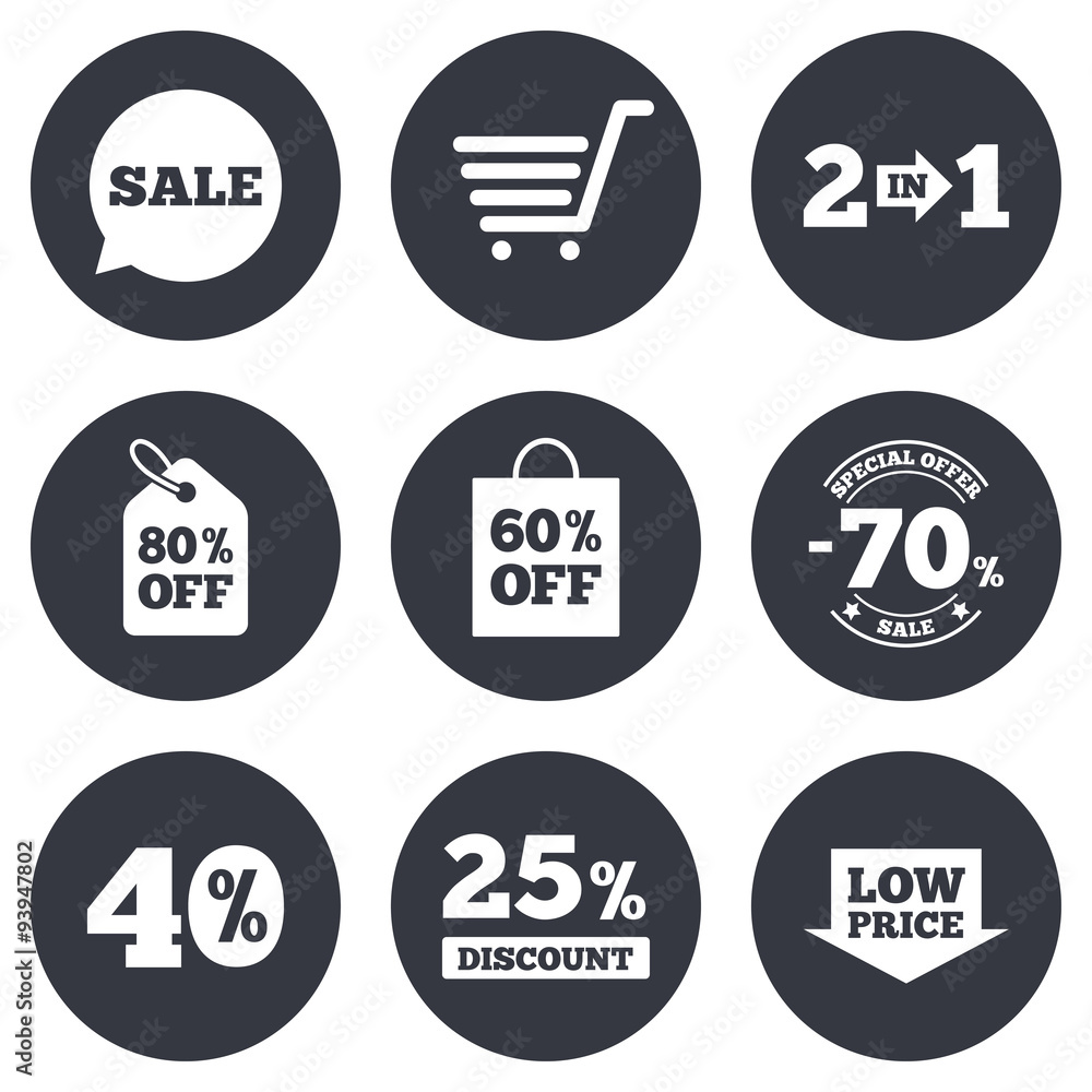 Sale discounts icon. Shopping, deal signs.