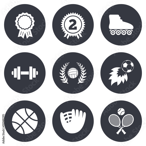 Sport games, fitness icon. Football, volleyball.