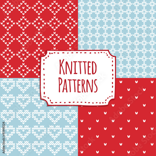 Set of  christmas knitted seamless patterns, scandinavian design, vector